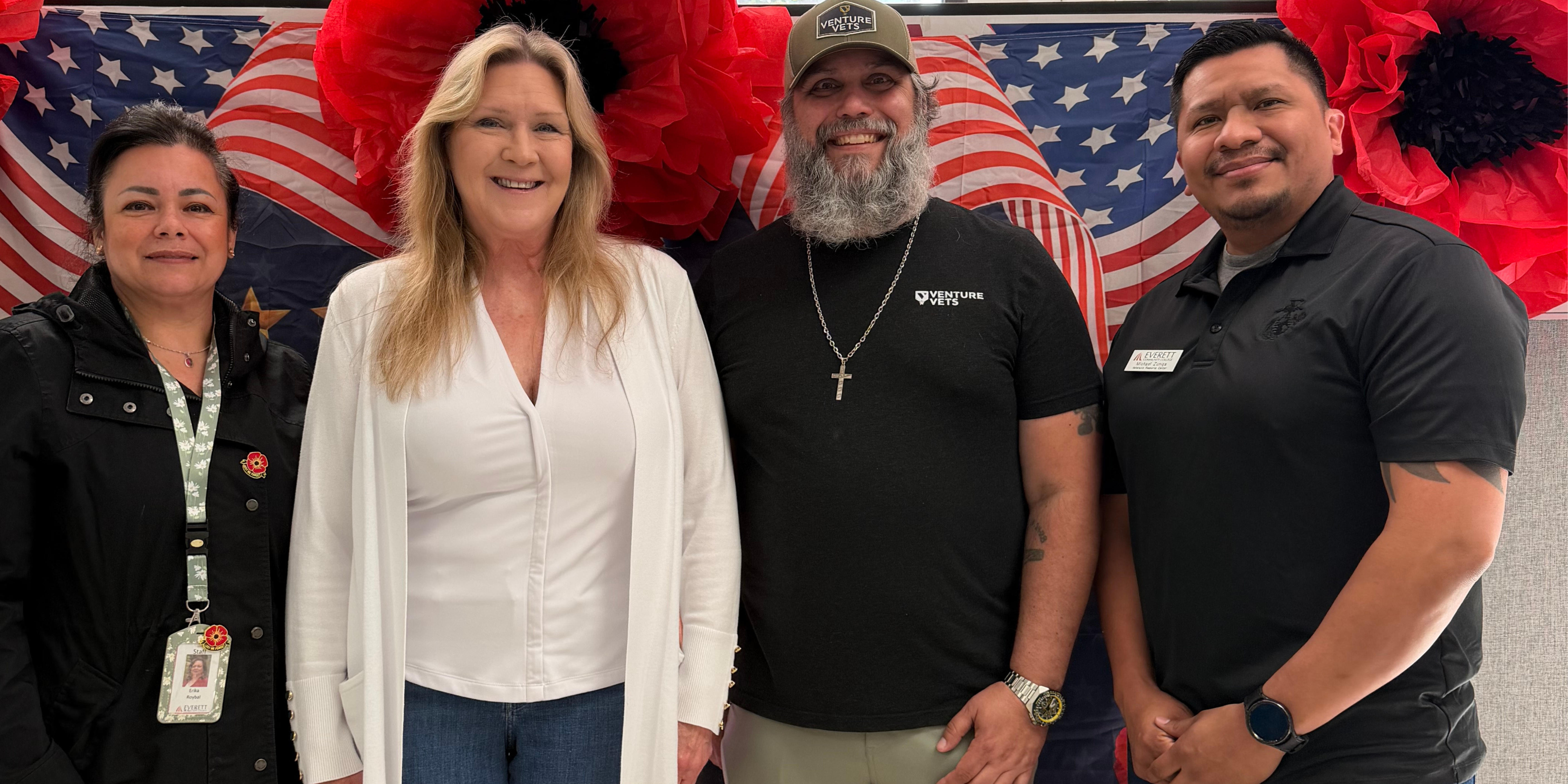 Honoring the fallen and remembering the true meaning of Memorial Day at the Everett Community College Veteran Resource Center. 🇺🇸 Pictured: Erika Roybal, Patricia McCarty, Mike Cumming, and Mike Zuniga during a meaningful event bringing together veterans, students, and the community to reflect on sacrifice, service, and remembrance.